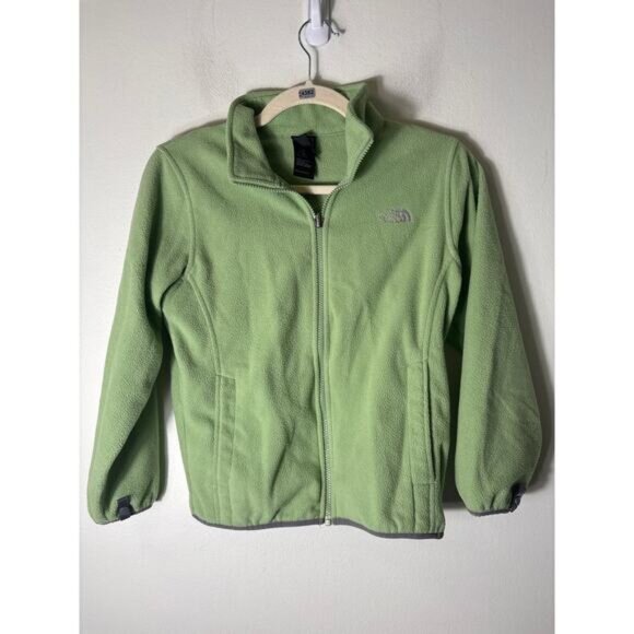 Girl's The North Face Mint Green Long Sleeve Zip Up Fleece Jacket Sz M - Picture 1 of 2